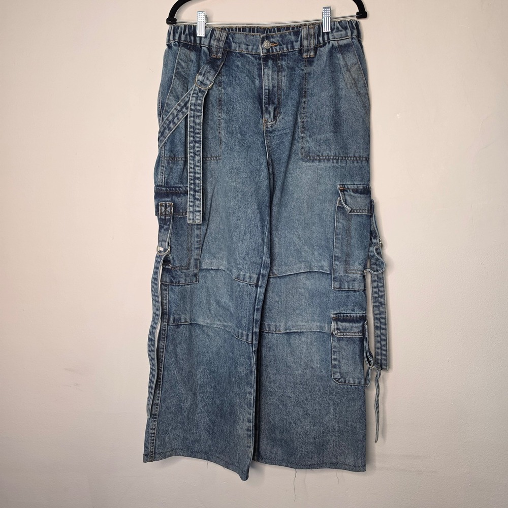 J For Justify Jeans Size 13 Blue Cargo Wide Leg Utility Grunge Punk Skater Denim